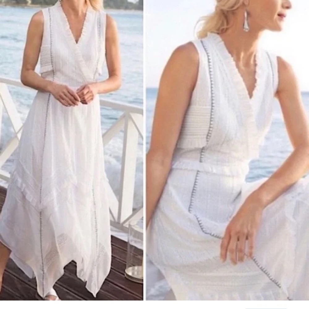 Soft Surroundings White Sleeveless Maxi Dress with Crochet Trim